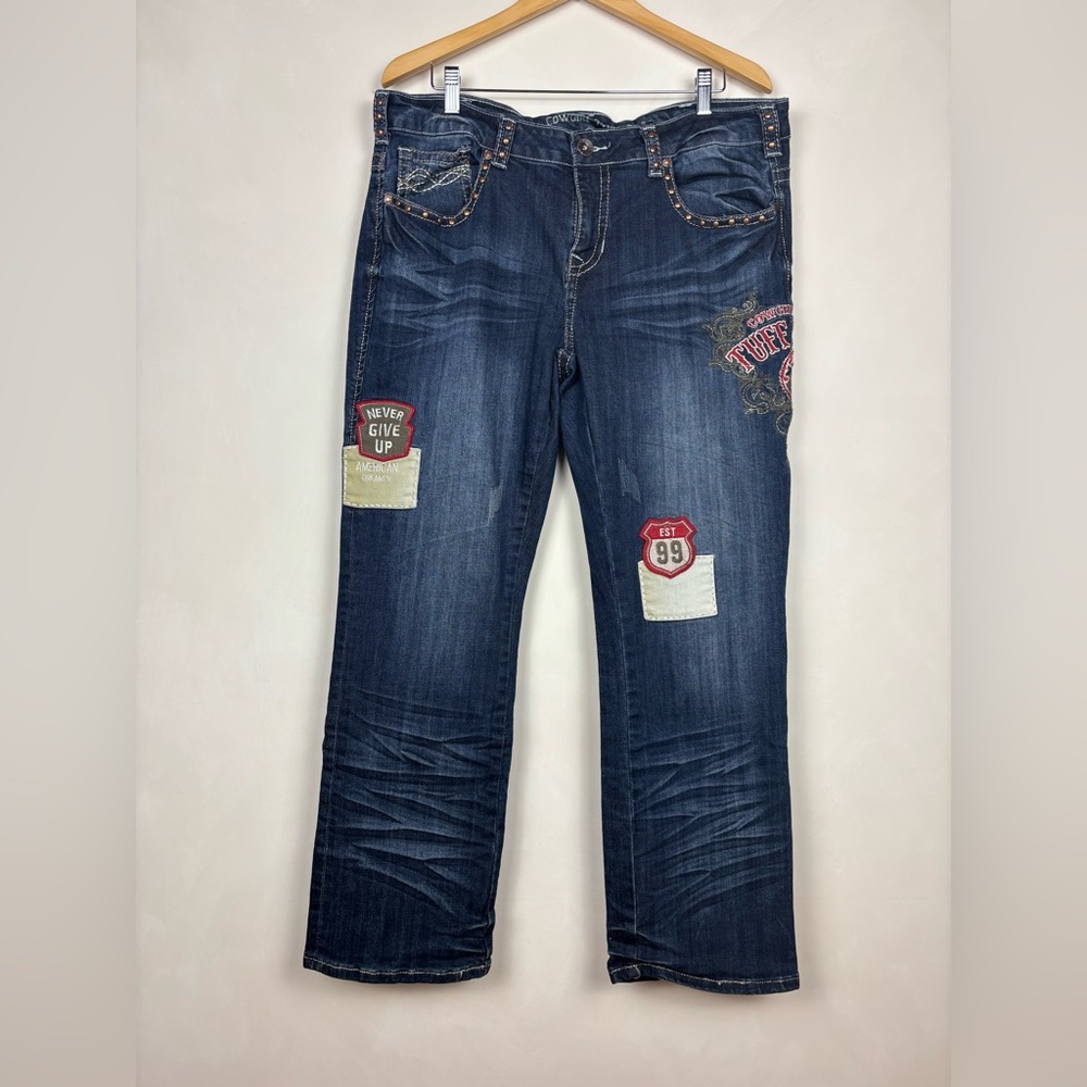 Dark Wash Women's Embroidered Patch Jeans - Blue
